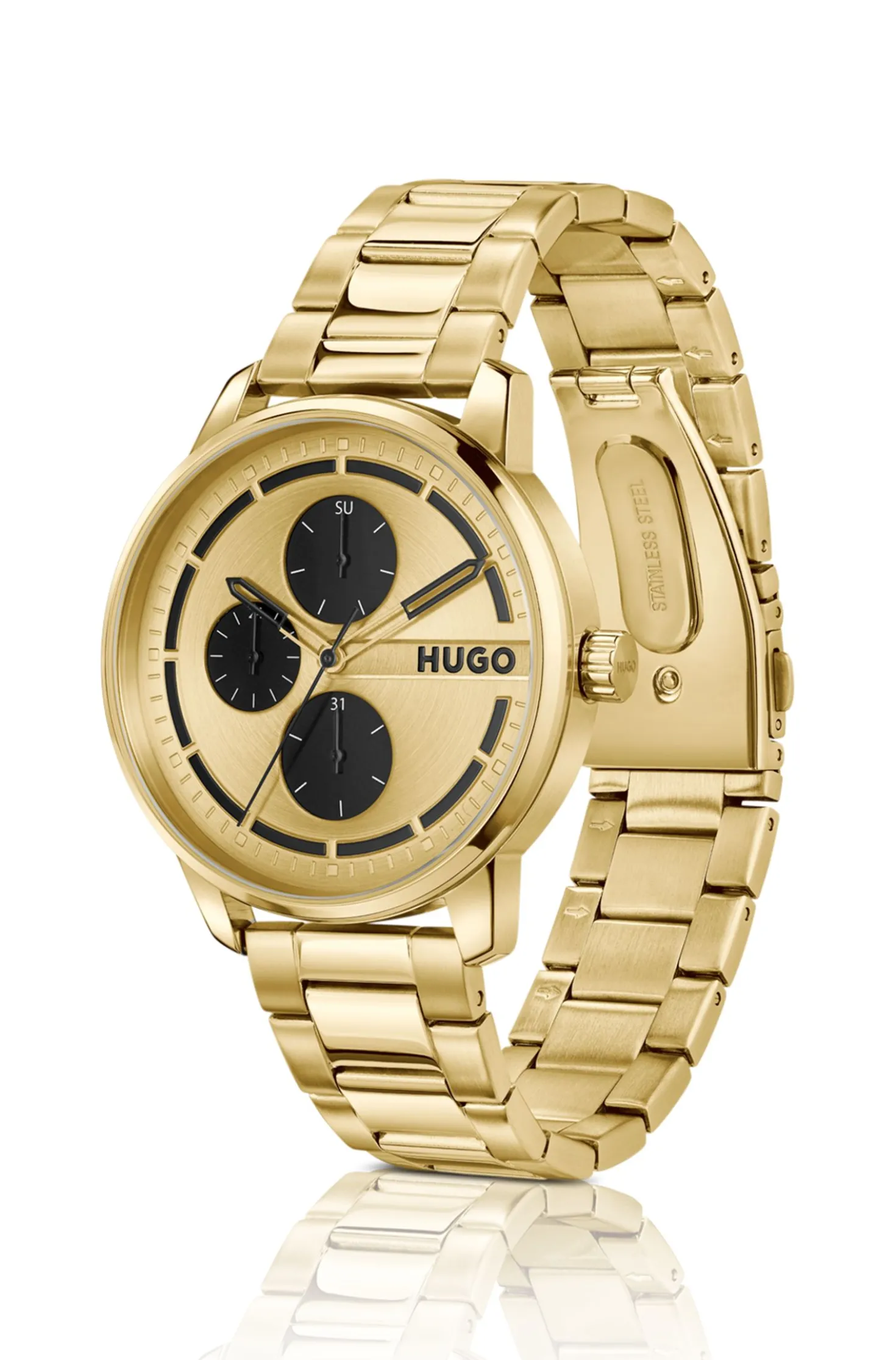 Gold-tone watch with black subeyes