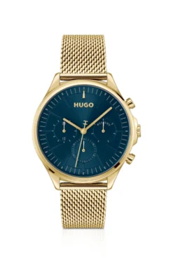 Gold-tone watch with blue dial