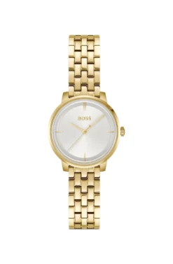 Gold-tone watch with silver-white dial