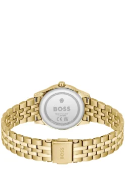 Graceful gold-tone watch with sunburst-patterned dial