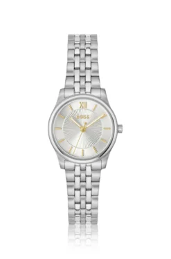 Graceful silver-tone watch with sunburst-patterned dial