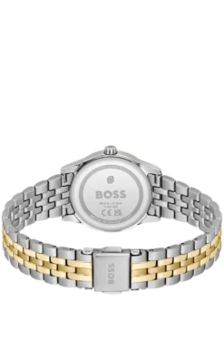 Graceful two-tone watch with sunburst-patterned dial