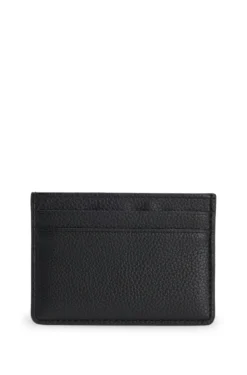 Grained faux-leather card holder with signature-stripe trim