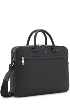 Grained faux-leather document case with signature-stripe trim