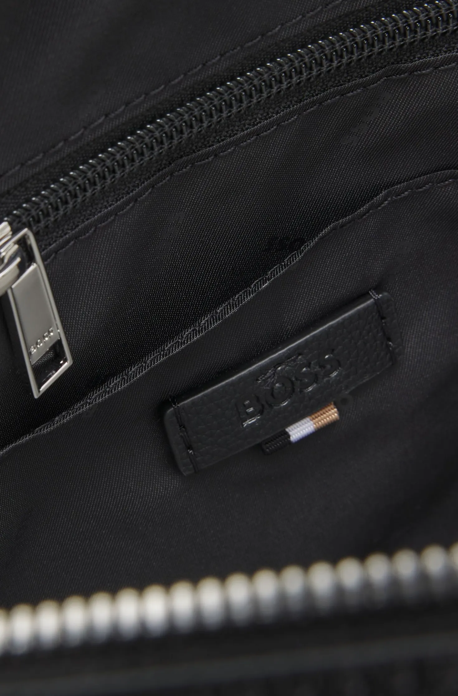 Grained faux-leather document case with signature-stripe trim