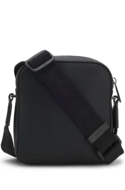 Grained faux-leather reporter bag with signature-stripe trim