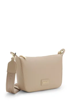 Grained faux-leather shoulder bag with gold-tone hardware