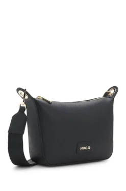 Grained faux-leather shoulder bag with gold-tone hardware