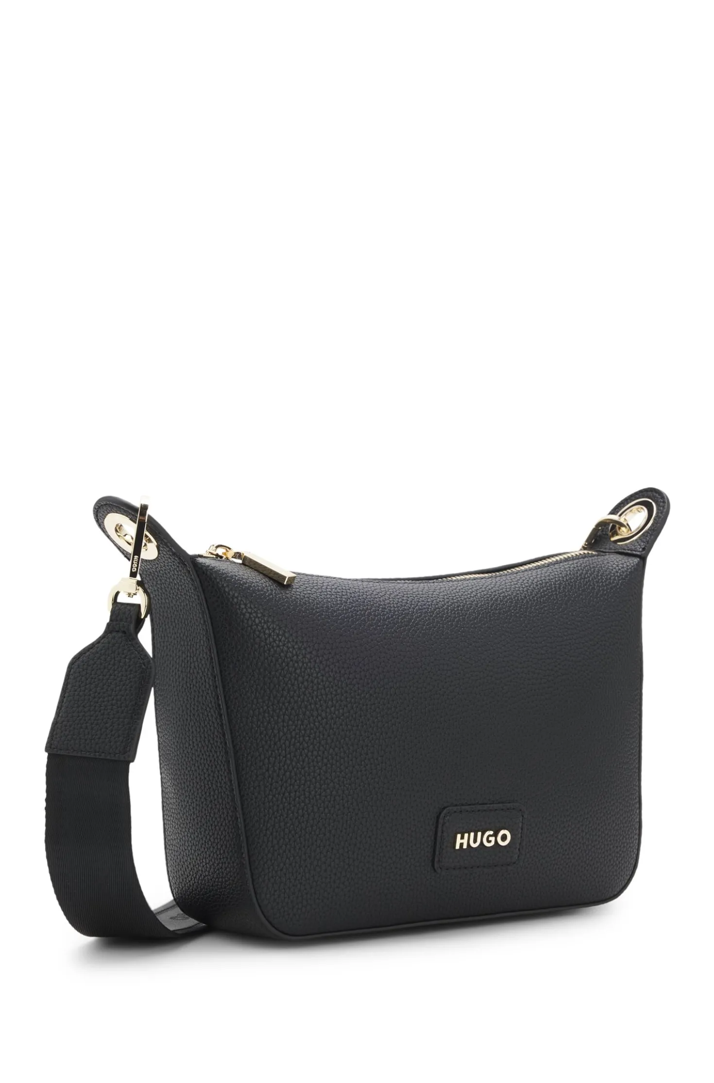 Grained faux-leather shoulder bag with gold-tone hardware