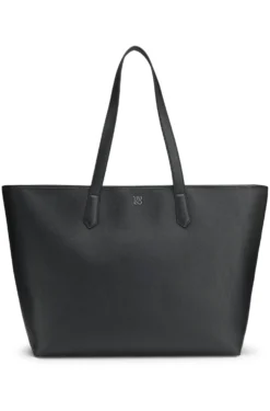 Grained faux-leather tote bag with stacked-logo trim