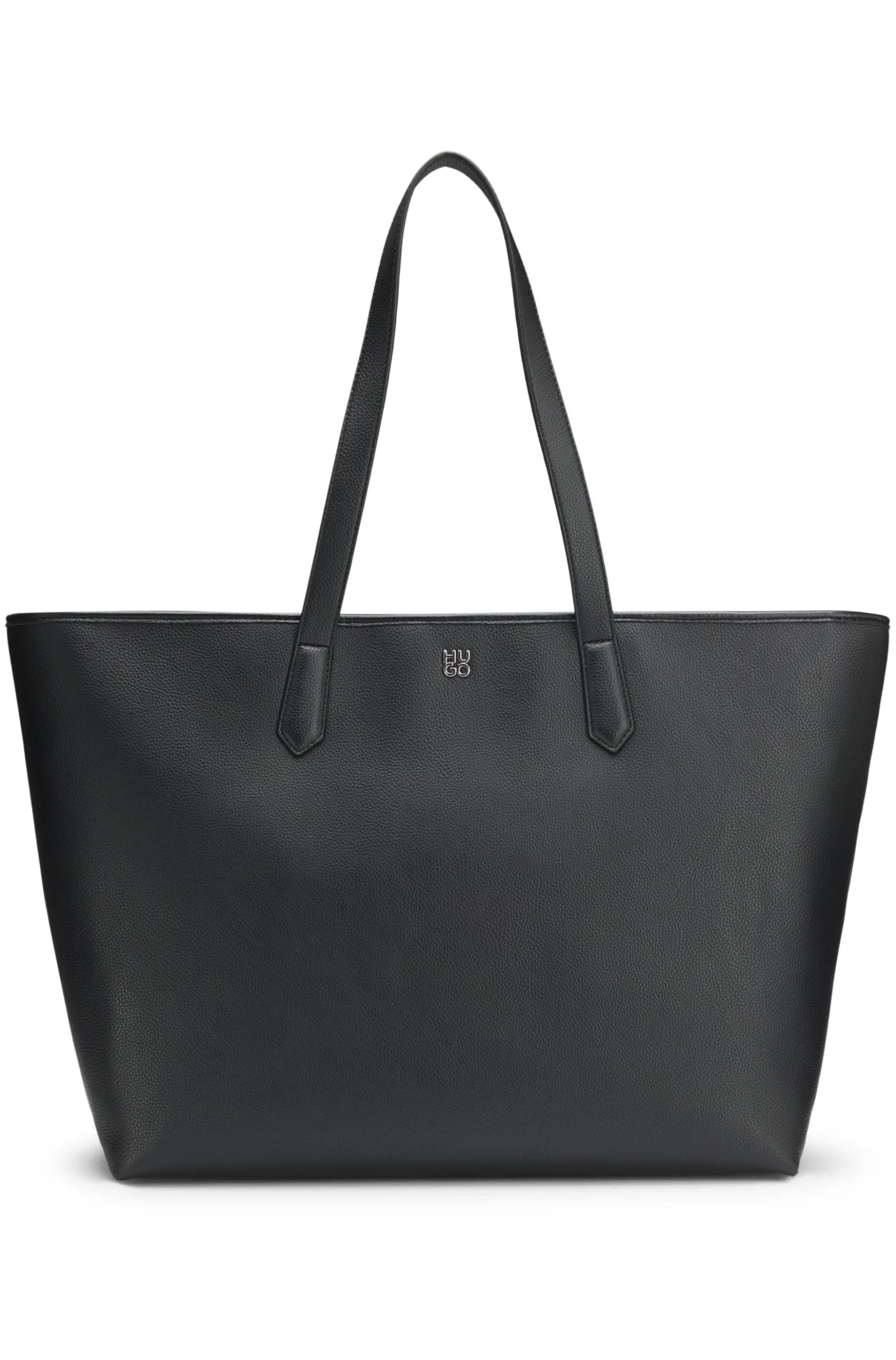 Grained faux-leather tote bag with stacked-logo trim