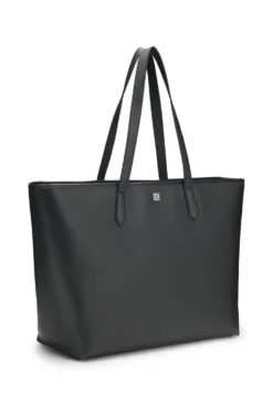 Grained faux-leather tote bag with stacked-logo trim