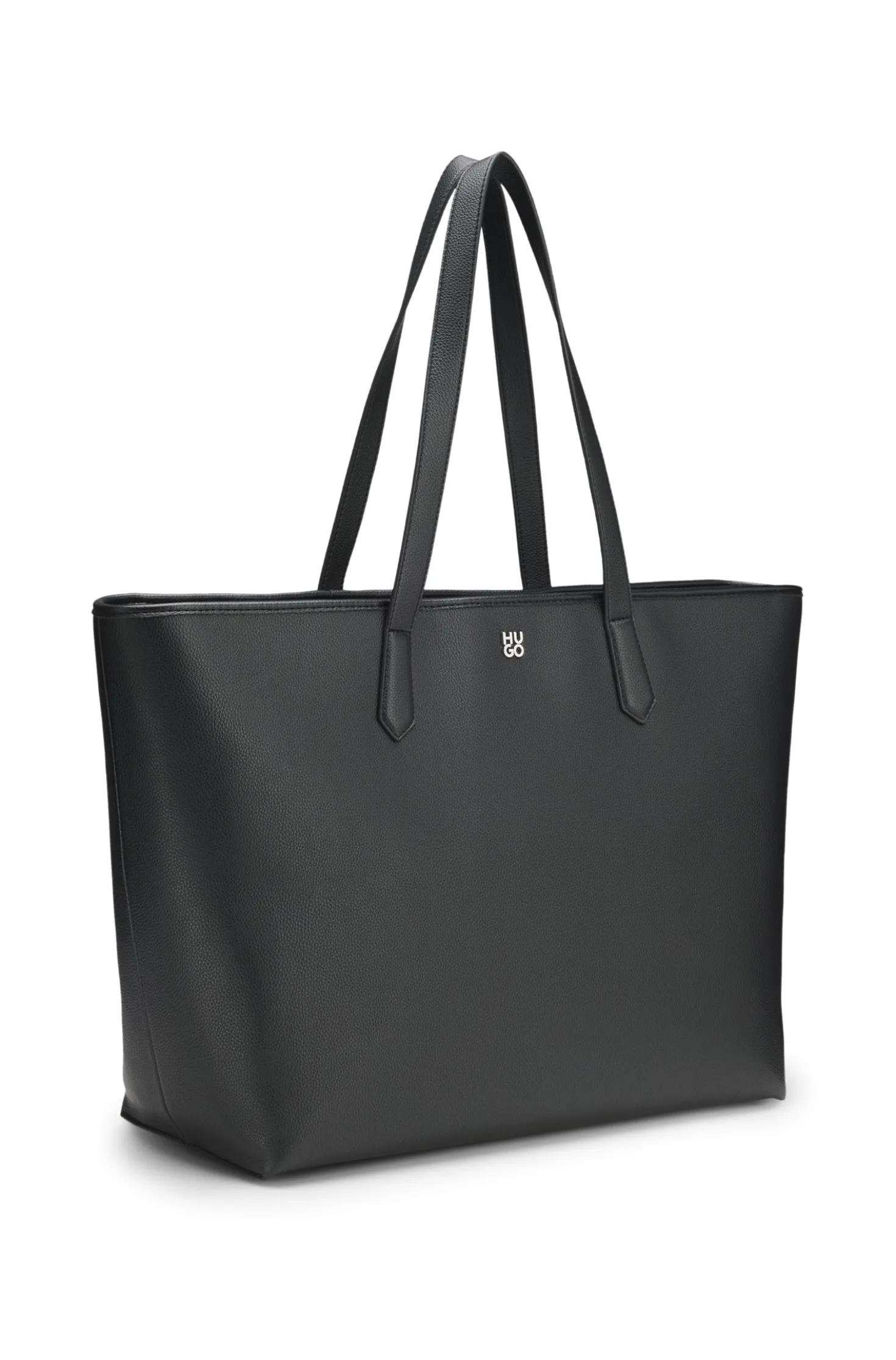 Grained faux-leather tote bag with stacked-logo trim