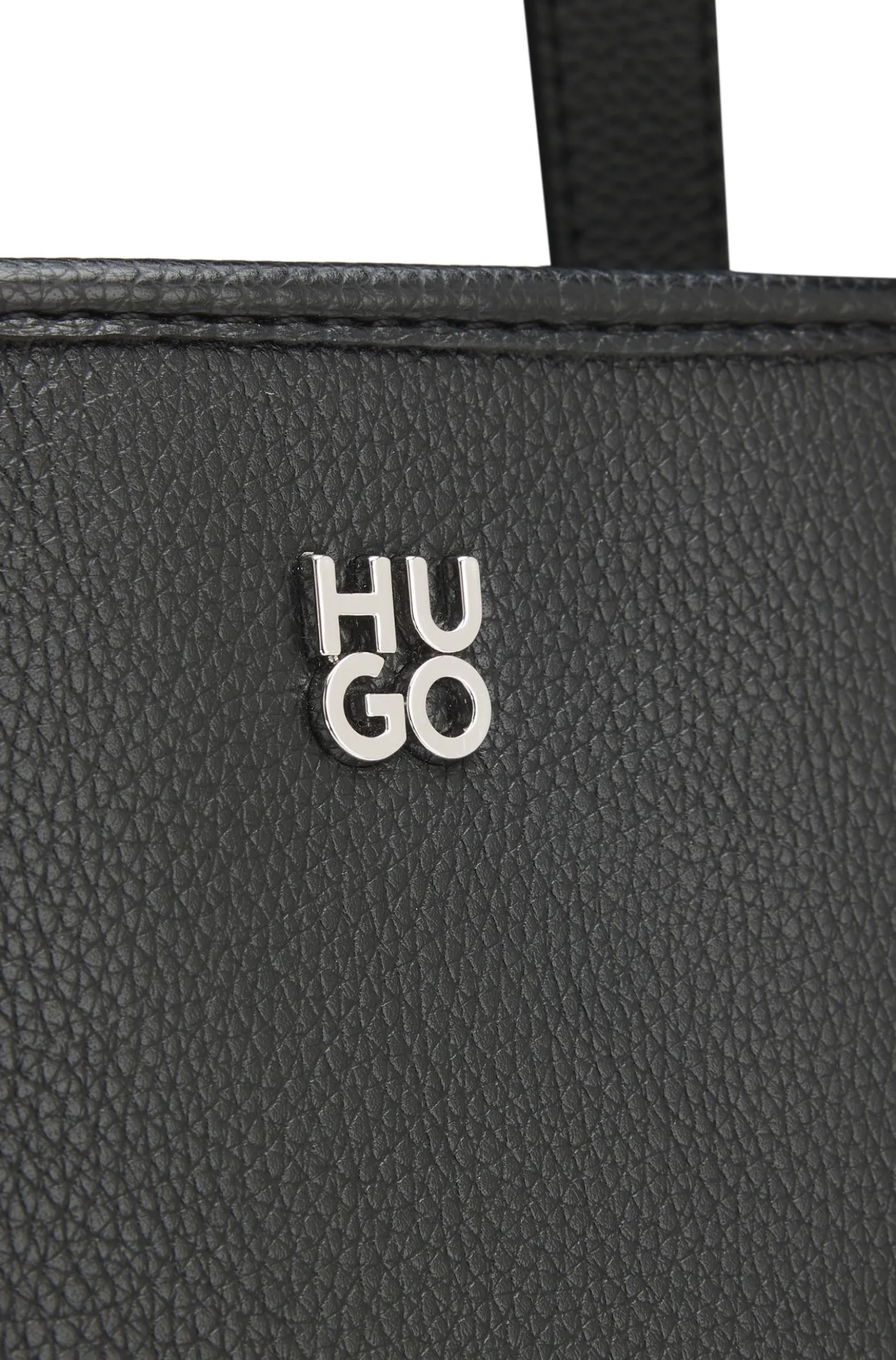 Grained faux-leather tote bag with stacked-logo trim