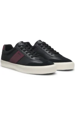 Grained faux-leather trainers with leather trims