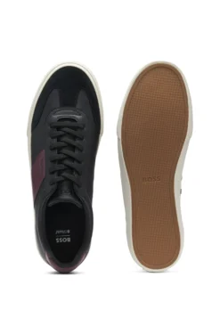 Grained faux-leather trainers with leather trims