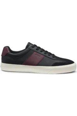 Grained faux-leather trainers with leather trims