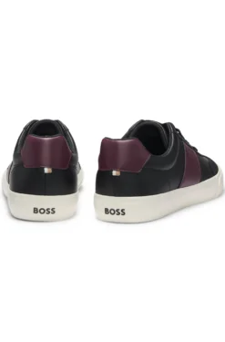 Grained faux-leather trainers with leather trims