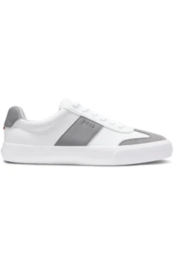 Grained faux-leather trainers with genuine leather trims