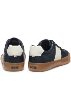 Grained faux-leather trainers with genuine leather trims