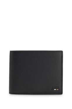 Grained faux-leather trifold wallet with signature-stripe trim