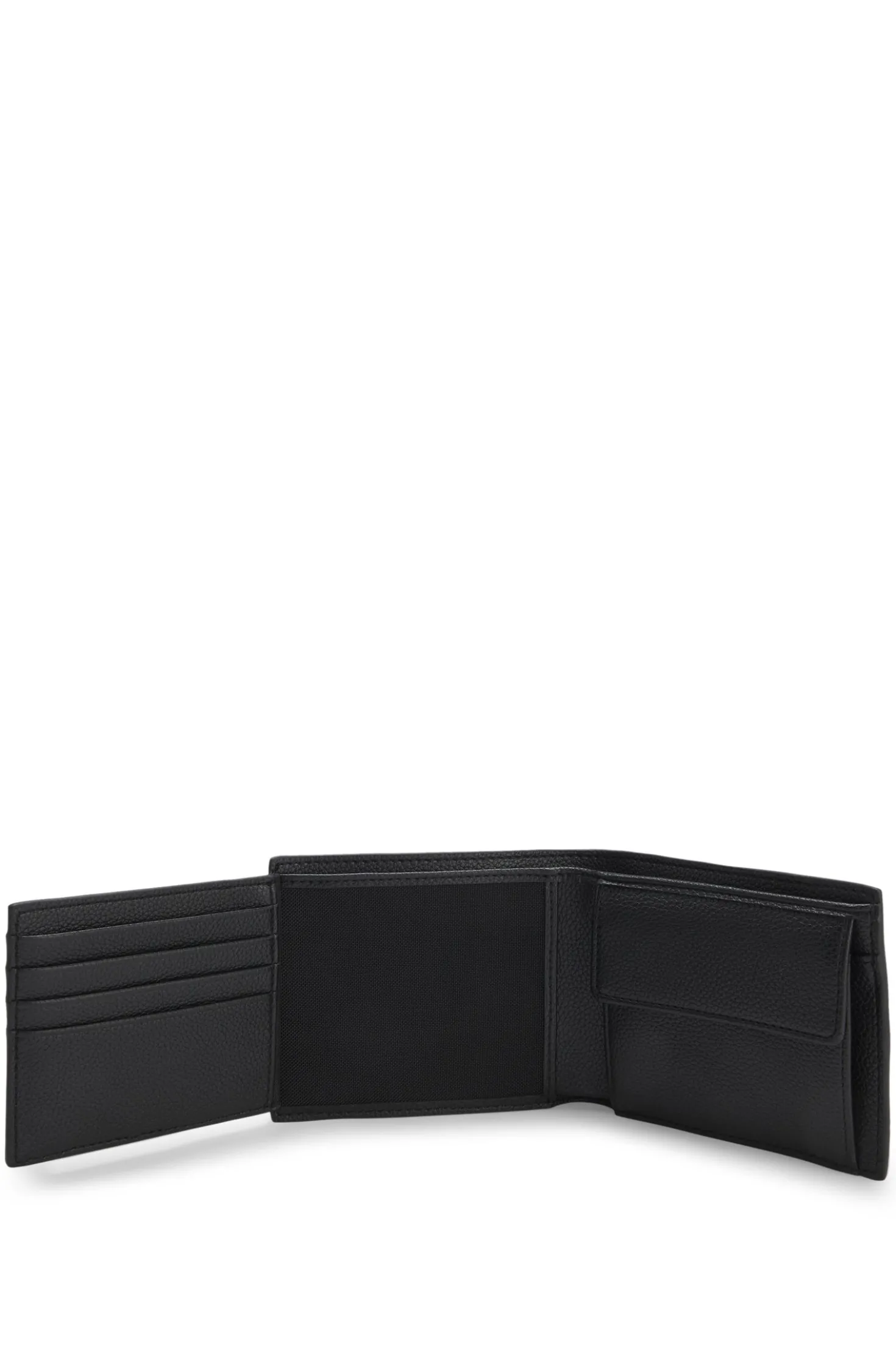 Grained faux-leather trifold wallet with signature-stripe trim