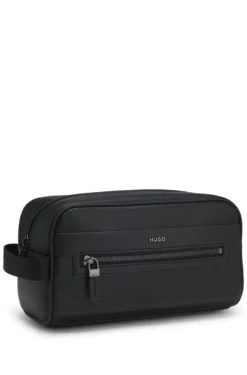 Grained faux-leather washbag with logo lettering