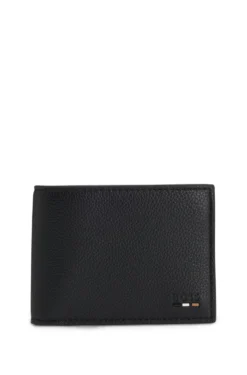 Grained folding wallet with signature-stripe trim