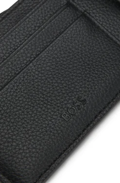 Grained folding wallet with signature-stripe trim