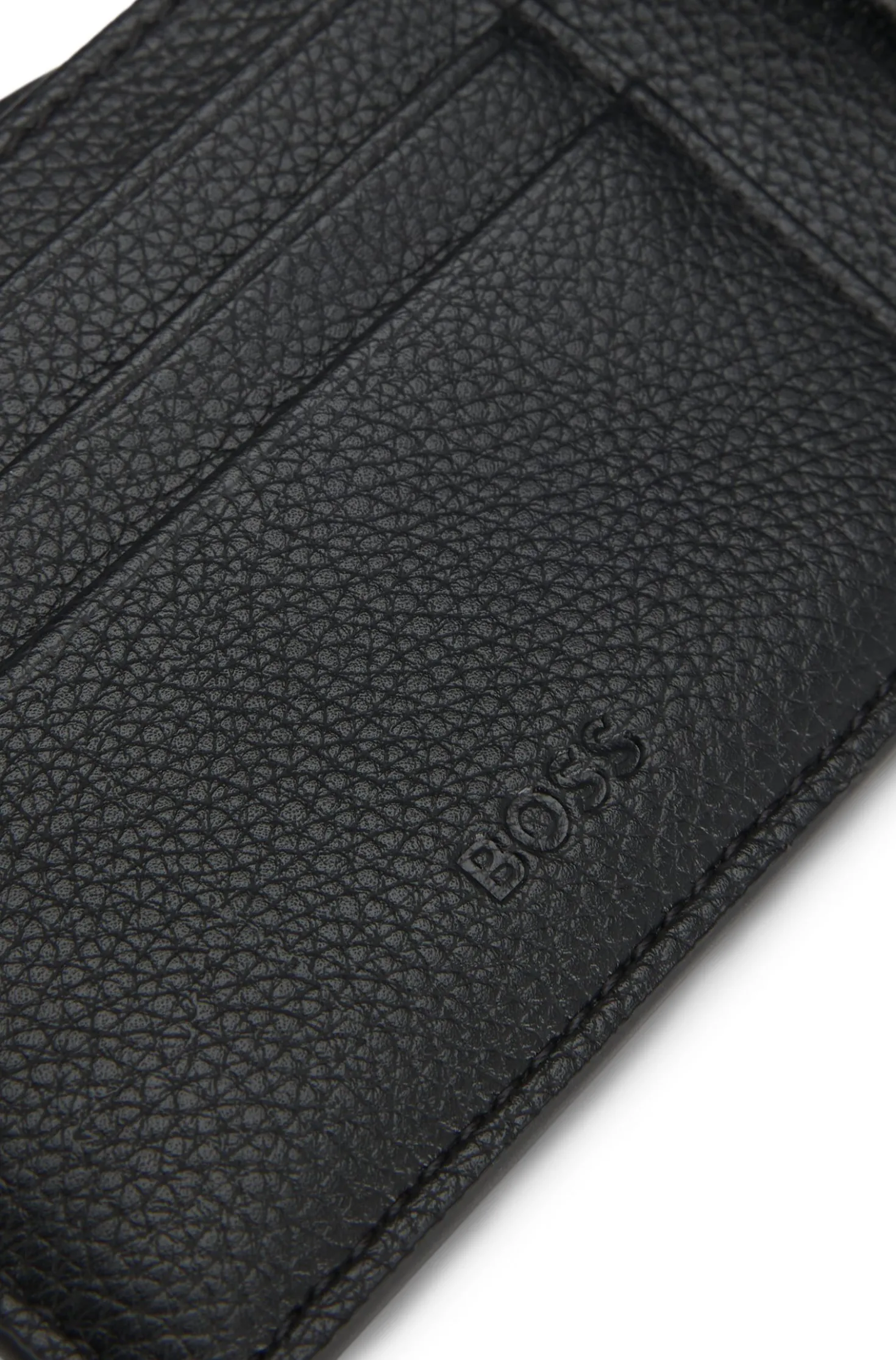 Grained folding wallet with signature-stripe trim