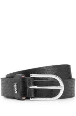Grained Italian-leather belt with logo trim