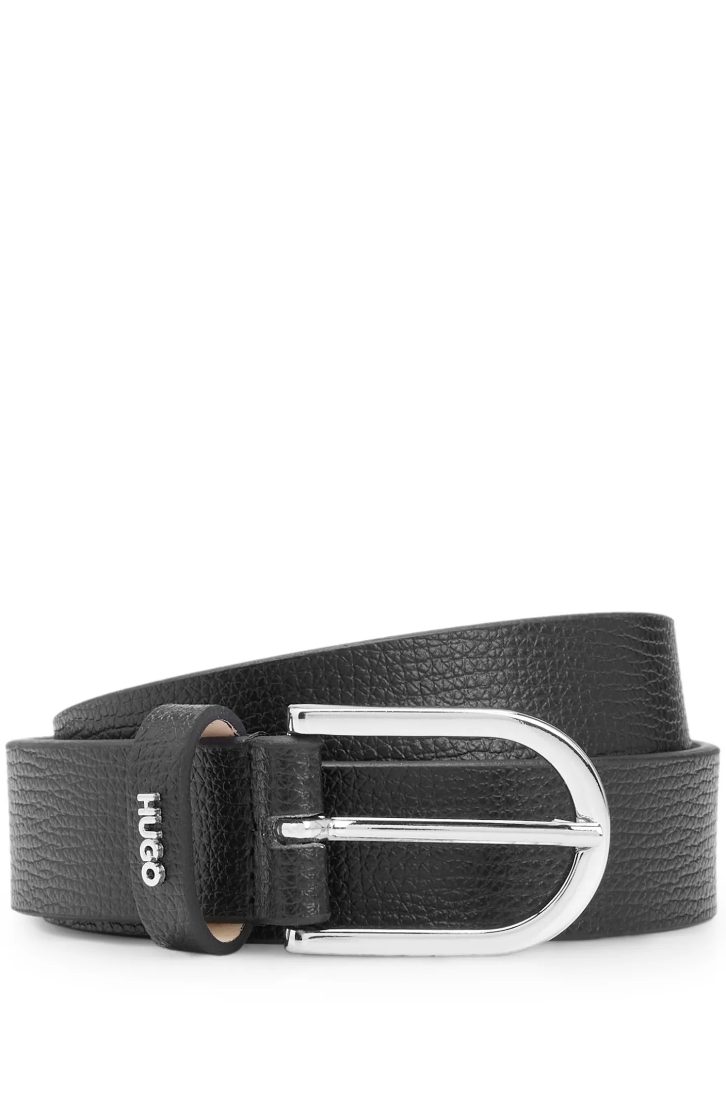 Grained Italian-leather belt with logo trim