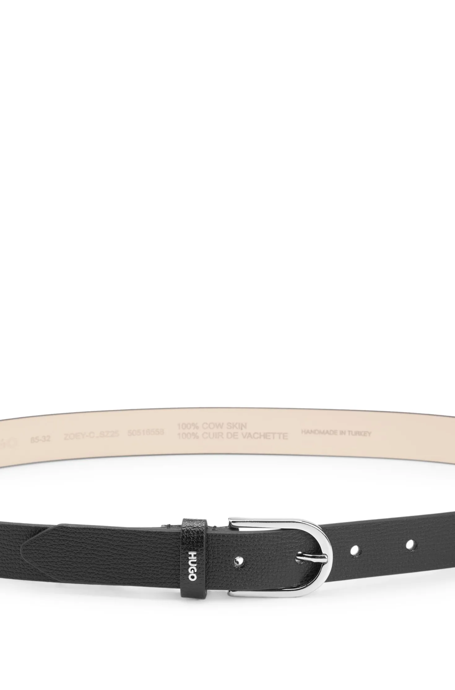 Grained Italian-leather belt with logo trim