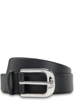 Grained Italian-leather belt with polished pin buckle