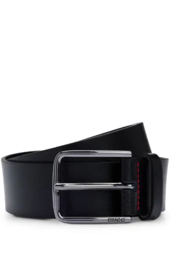 Grained-leather belt with red stitching