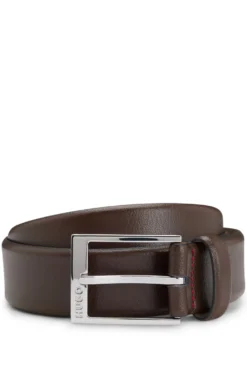 Grained-leather belt with silver-tone hardware