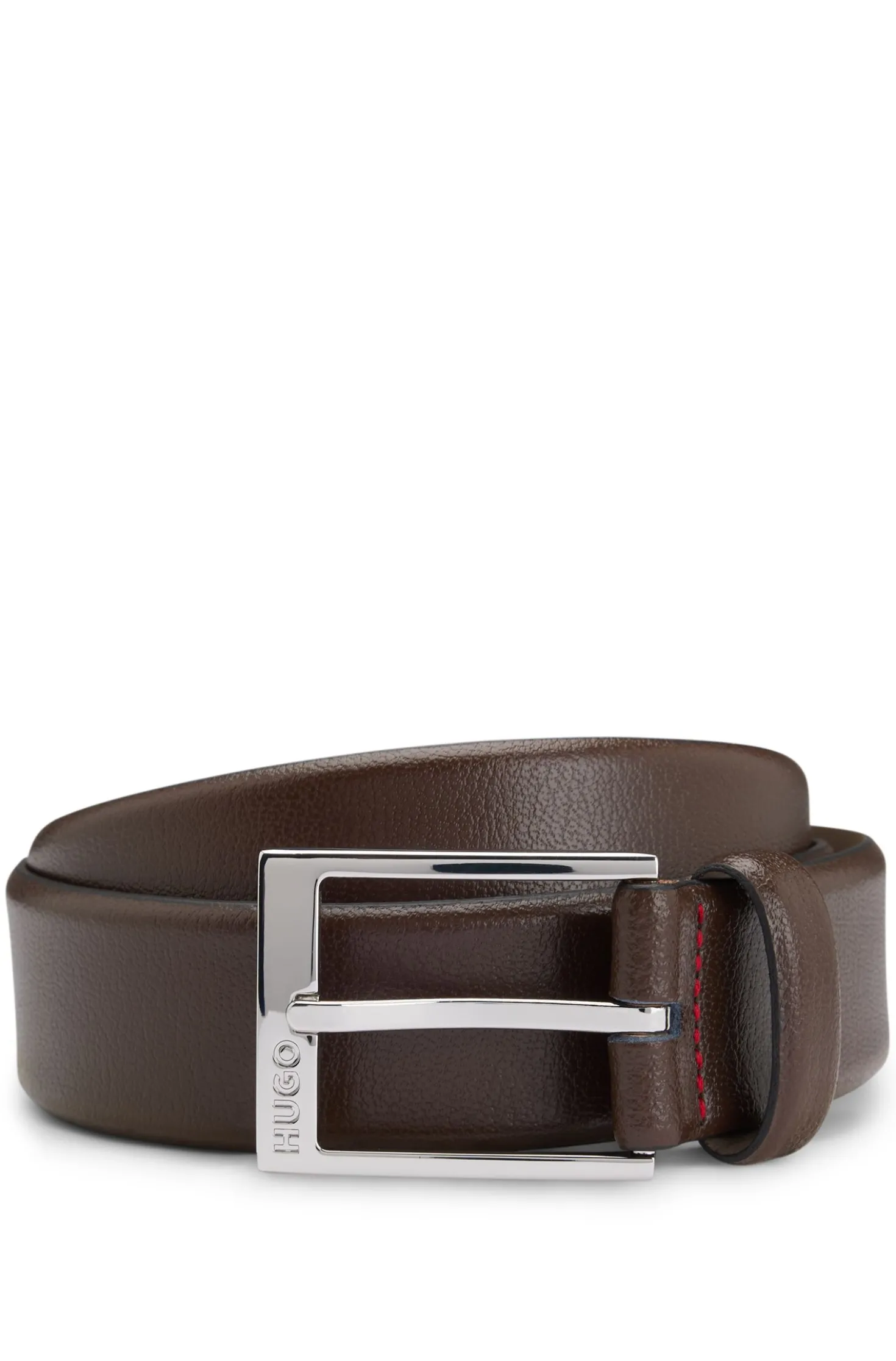 Grained-leather belt with silver-tone hardware