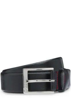 Grained-leather belt with silver-tone hardware