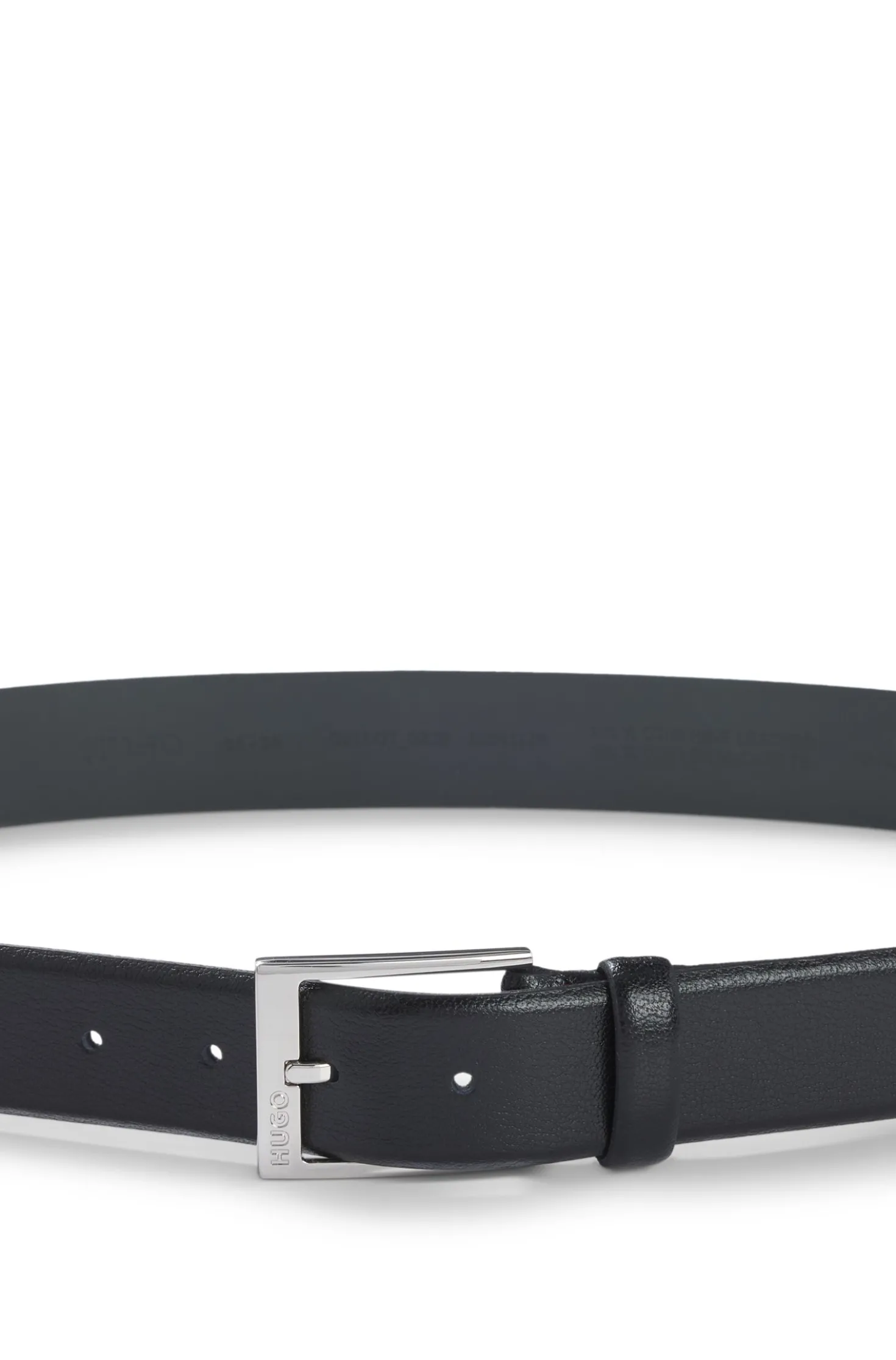 Grained-leather belt with silver-tone hardware