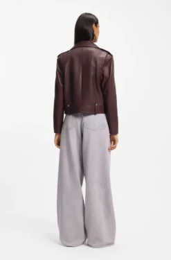 Grained-leather biker jacket with zips and studs