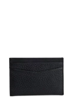 Grained-leather card holder with metal logo