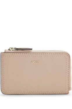 Grained-leather card holder with logo lettering