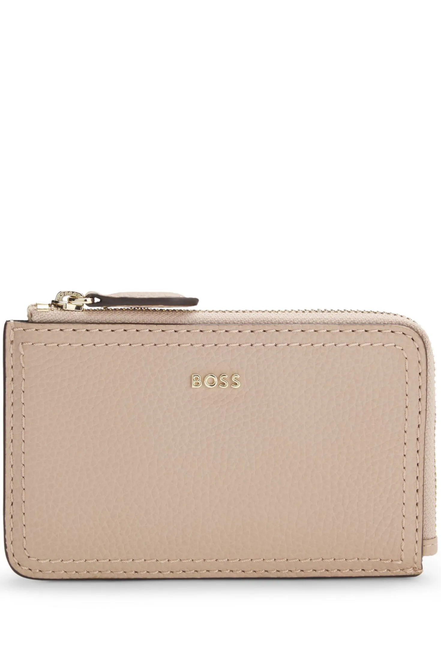 Grained-leather card holder with logo lettering