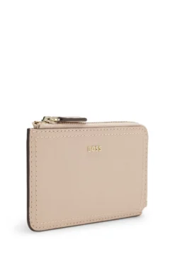 Grained-leather card holder with logo lettering