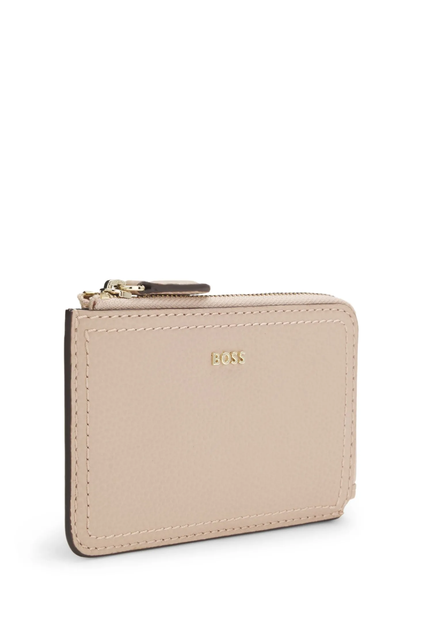 Grained-leather card holder with logo lettering