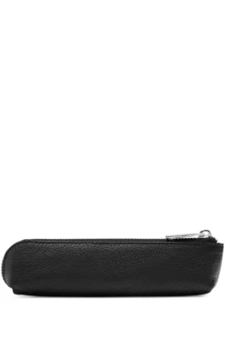 Grained-leather pen case in black with logo lettering