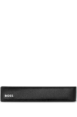 Grained-leather pen pouch in black