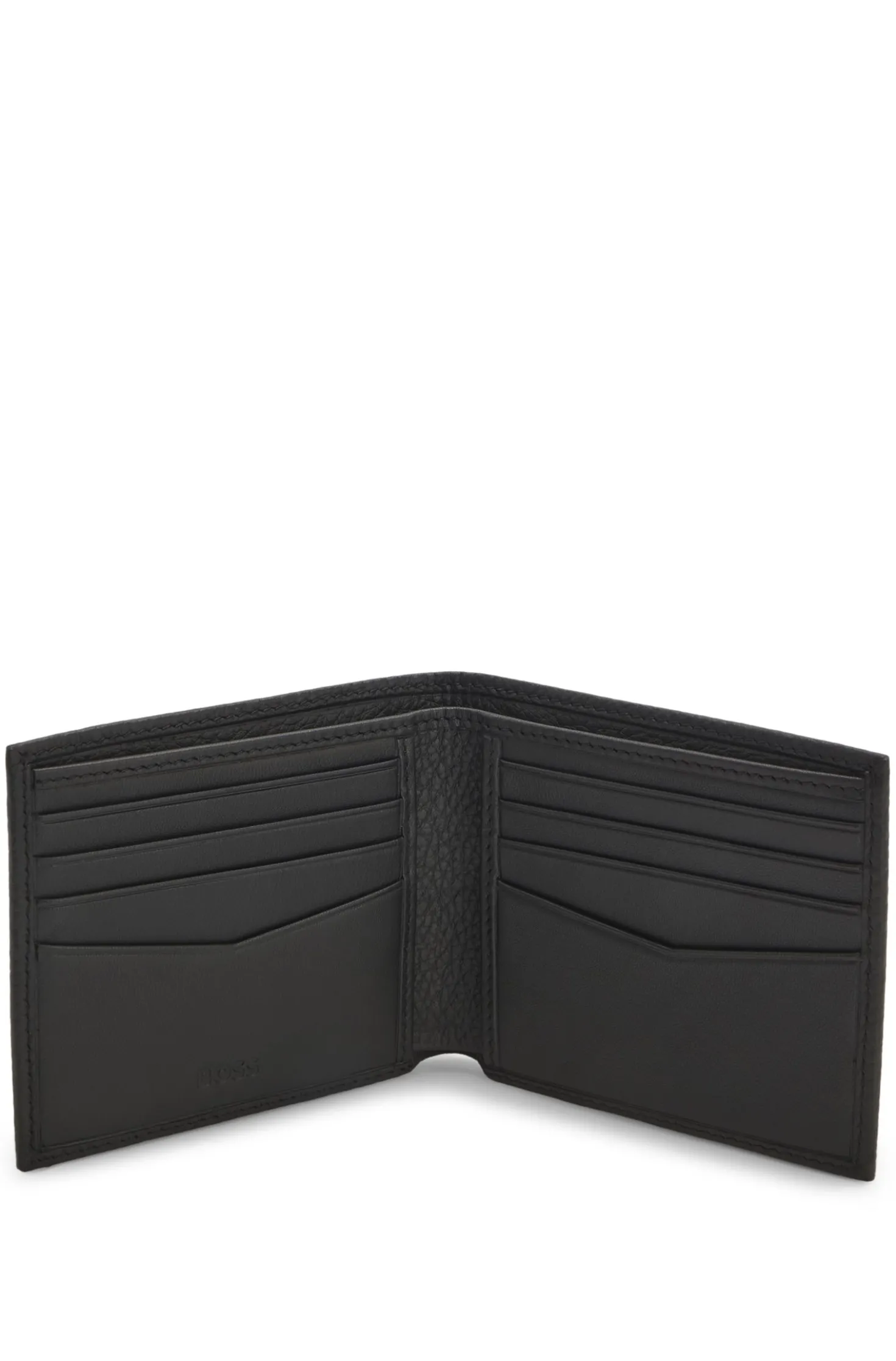 Grained leather wallet with metal lettering