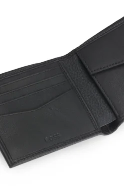 Grained-leather wallet with metal logo