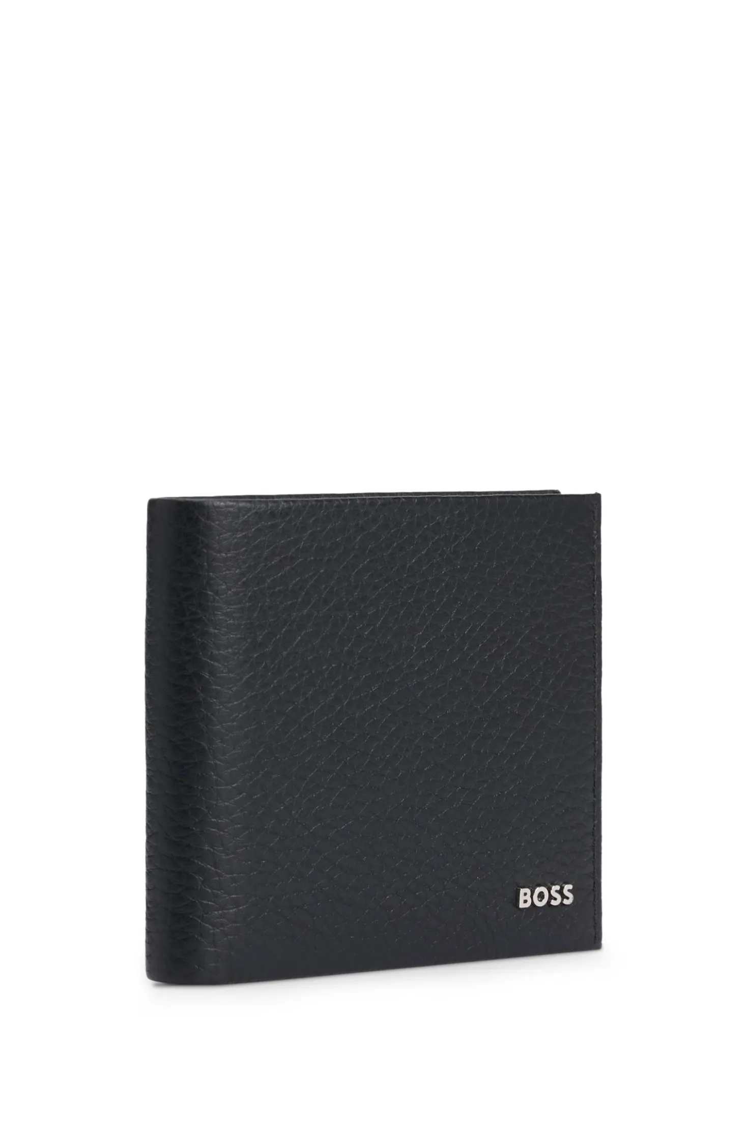 Grained-leather wallet with metal logo
